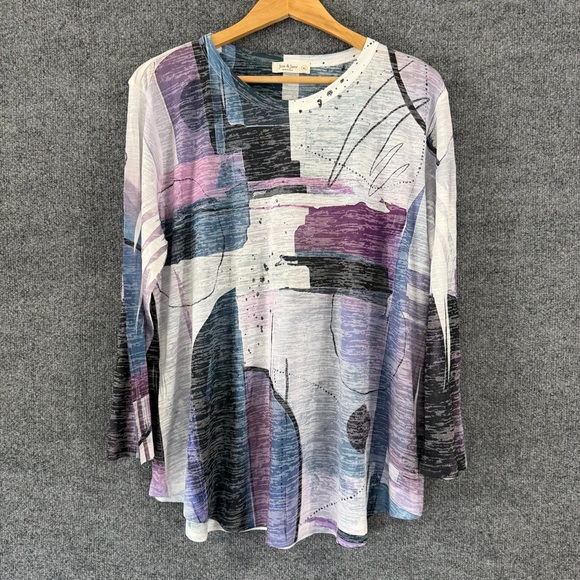 Jess & Jane Womens Abstract Print Burnout Tunic Top Size XL Art To Wear - Picture 2 of 9
